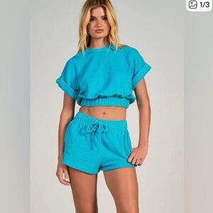 Elan NWT Terry Cotton Turquoise Shorts Large